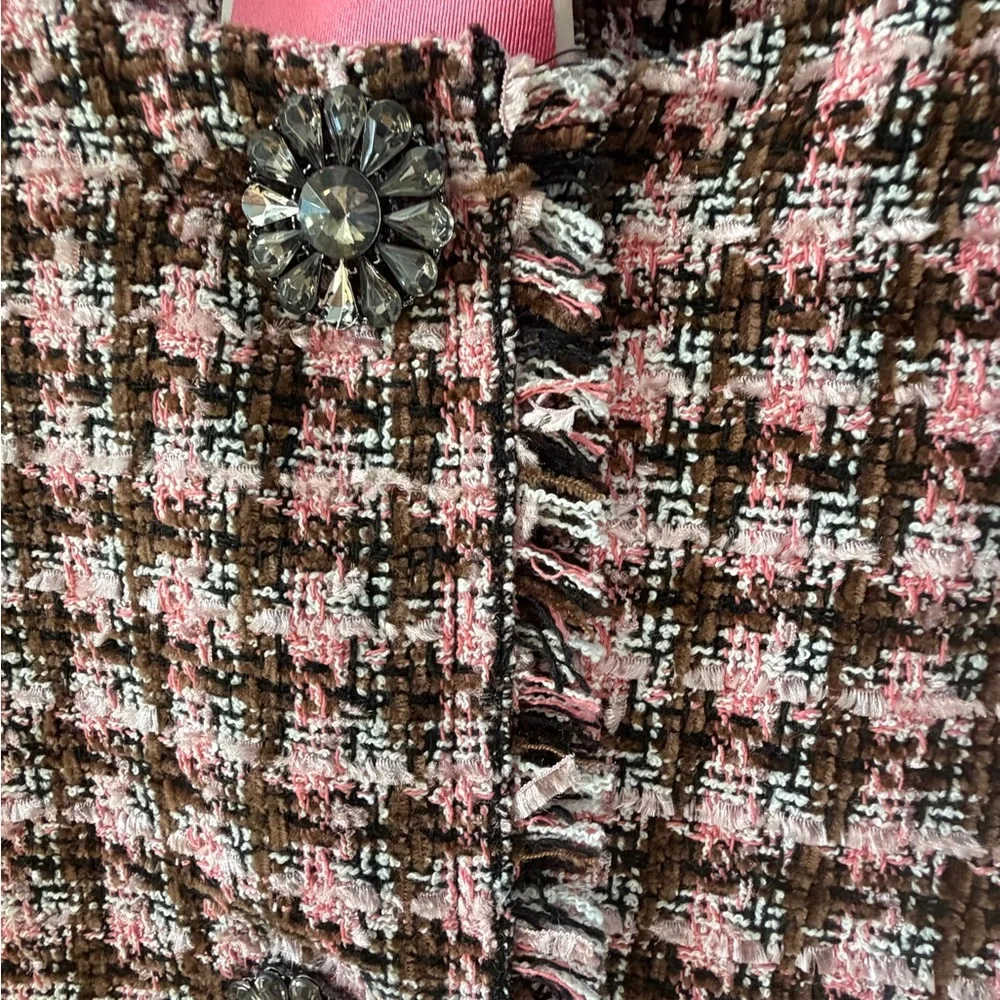 kate spade Pink and Black Tweed Long Blazer Jacket
